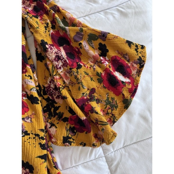 ODDY Women's Multicolor Yellow Floral Boho Hi-Low Baby Doll Top Sz L Oversized - Picture 4 of 8